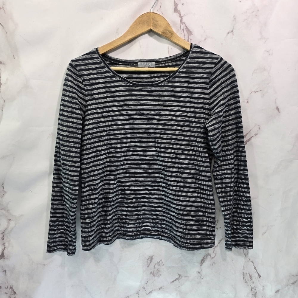 Habitat Shirt Womens XS Gray Black Long Sleeve Speckled Artsy Art Crop Tee